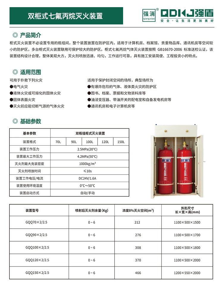 双柜式七氟丙烷气体灭火装置